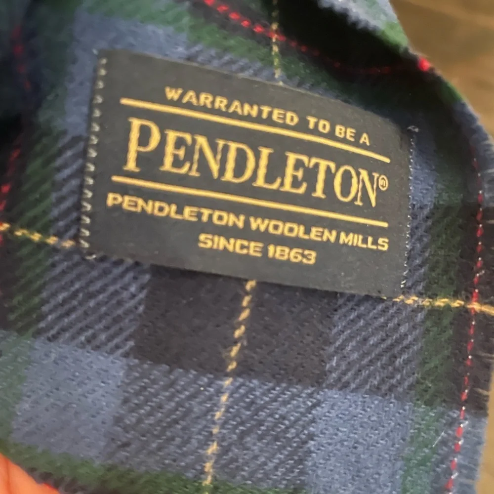 Pendleton Tartan Wool Scarf - Navy, yellow, red and Forest Green